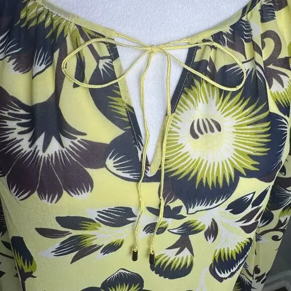 Ann Taylor LARGE sheer yellow floral long sleeve blouse - Picture 2 of 12